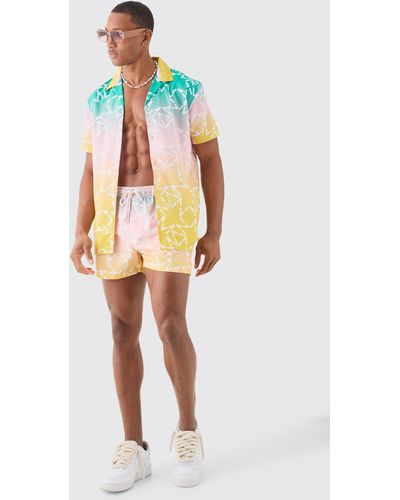 BoohooMAN Regular Ombre Shirt & Swim Short Set - Mehrfarbig