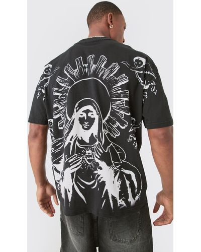 Boohoo Oversized Over The Seam Renaissance Line Back Print T-shirt - Black