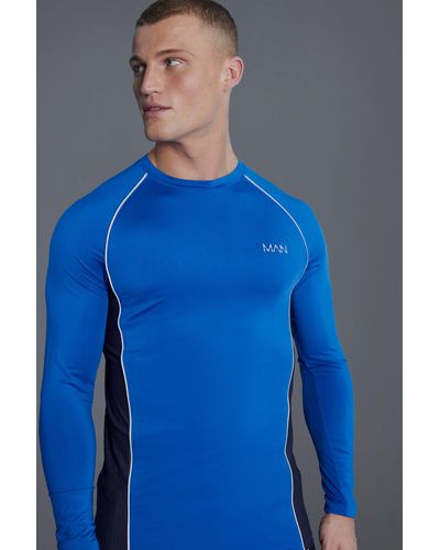 BoohooMAN Man Active Muscle Fit Long Sleeved Top - Blue