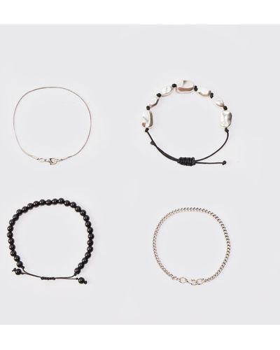 BoohooMAN 4 Pack Bead And Chain Bracelets - Mettallic