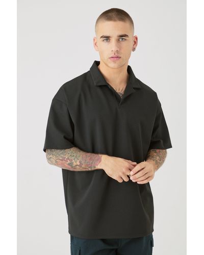 BoohooMAN Oversized Super Heavy Premium Revere Polo - Schwarz