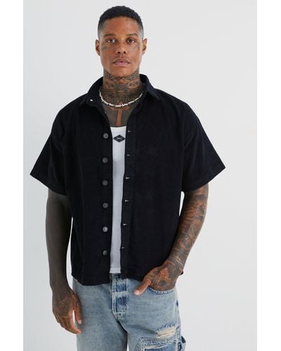 BoohooMAN Boxy Fit Cord Shirt - Black