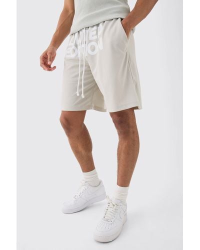 BoohooMAN Relaxed Mid Length Limited Edition Mesh Shorts - White