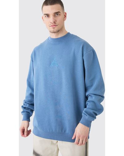 BoohooMAN Tall Man Oversized Extended Neck Sweatshirt - Blau