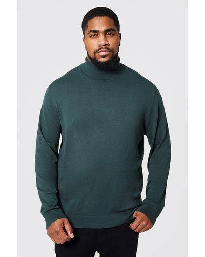 BoohooMAN Plus Recycled Regular Fit Roll Neck Sweater - Green