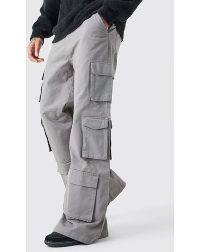 BoohooMAN Extreme Baggy Rigid Multi Cargo Pocket Trousers - Grey