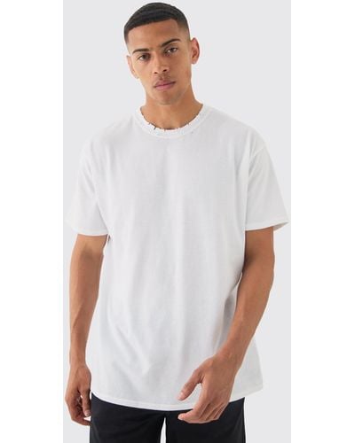 BoohooMAN Oversized Distressed T-shirt - White