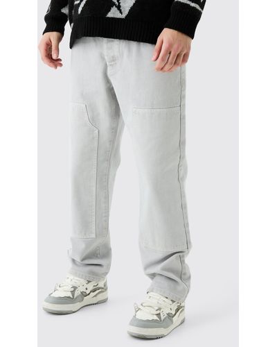 BoohooMAN Relaxed Rigid Overdyed Carpenter Jeans - Gray