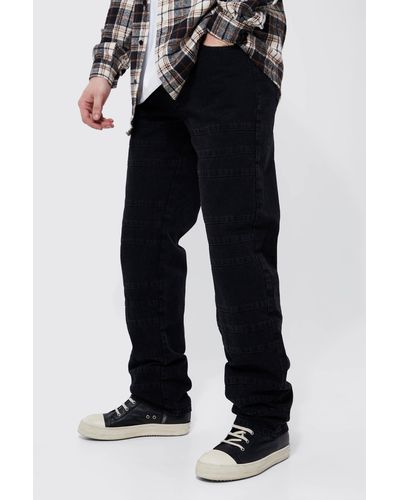 BoohooMAN Tall Relaxed Fit All Over Panel Jeans - Black