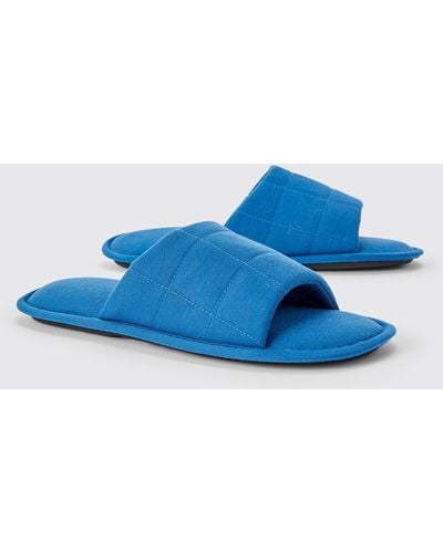 BoohooMAN Quilted Slider Slippers - Blue