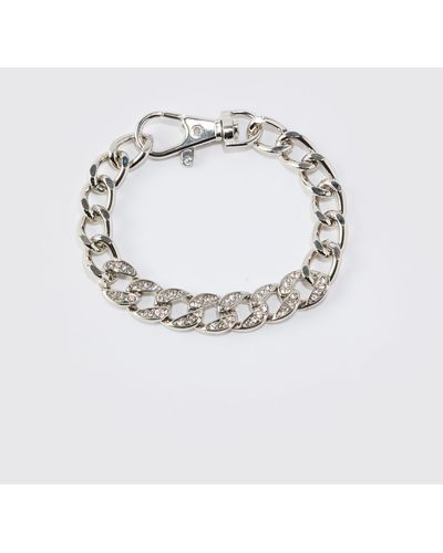 BoohooMAN Rhinestone Chunky Chain Clasp Detail Bracelet - Blau