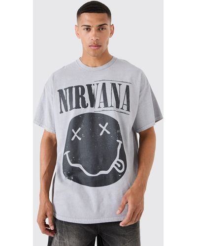 Boohoo Oversized Nirvana Wash License T-Shirt - Gris