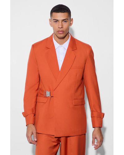BoohooMAN Buckle Chest & Cuff Relaxed Fit Suit Jacket - Orange