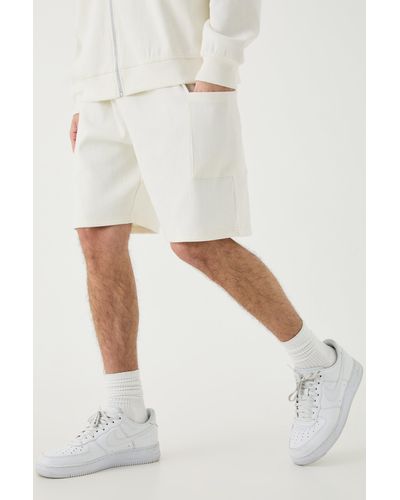 BoohooMAN Relaxed Heavyweight Ribbed Cargo Short - White