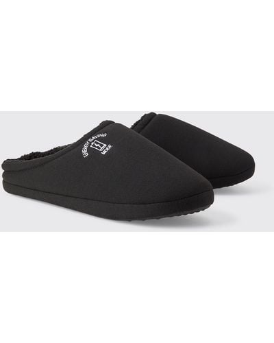 BoohooMAN Embroidered Jersey Slippers - Black