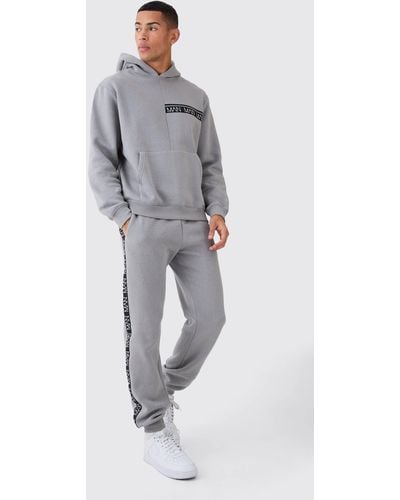 BoohooMAN Man Tape Side Detail Tracksuit - Gray