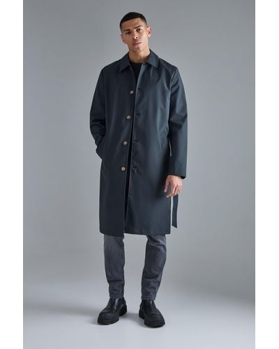 BoohooMAN Classic Belted Trench Coat - Blau