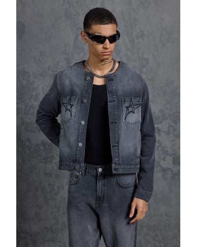 BoohooMAN Gunna Regular Fit Boxy Denim Jacket With Pocket Detail - Grau