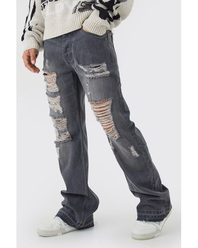 Relaxed Rigid Flare Extreme Ripped Jeans
