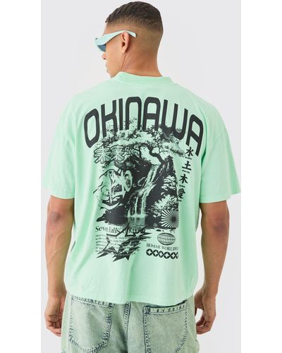 BoohooMAN Oversized Extended Neck Okinawa Wash T-shirt - Green