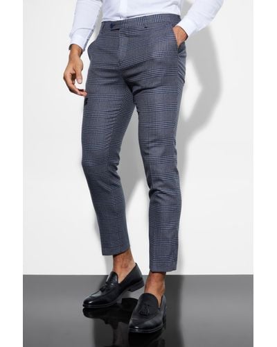 BoohooMAN Skinny Fit Cropped Flannel Suit Trousers - Blue