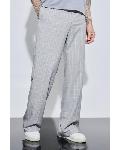 BoohooMAN Tall Flannel Tailored Wide Leg Trousers - Grey