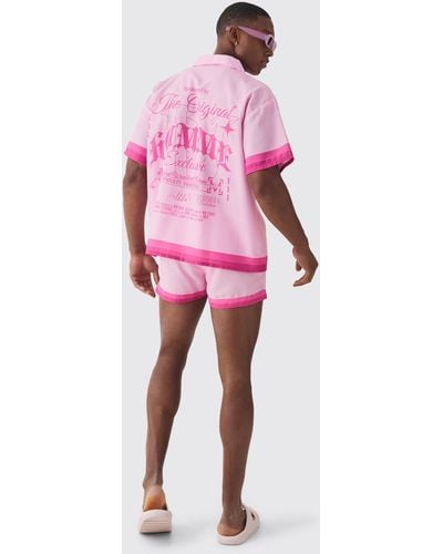 BoohooMAN Boxy Back Print Shirt & Swim Short Set - Pink