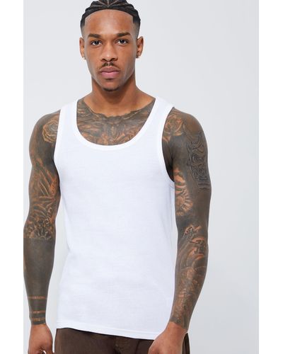 BoohooMAN Slim Fit Ribbed Vest - White