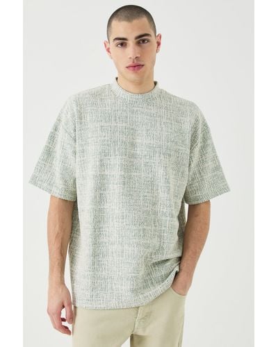 BoohooMAN Oversized Extended Neck Textured T-shirt - Green