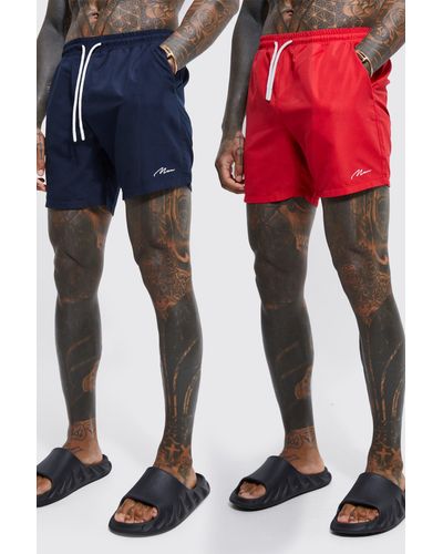 BoohooMAN Man Signature Mid 2 Pack Swim Shorts - Blue