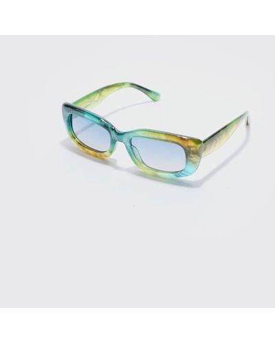 BoohooMAN Rectangle Plastic Sunglasses In Green - Blau