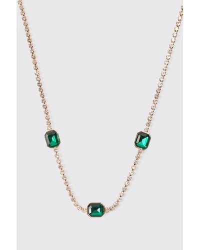 Boohoo Contrast Stone Iced Necklace In Green - Azul