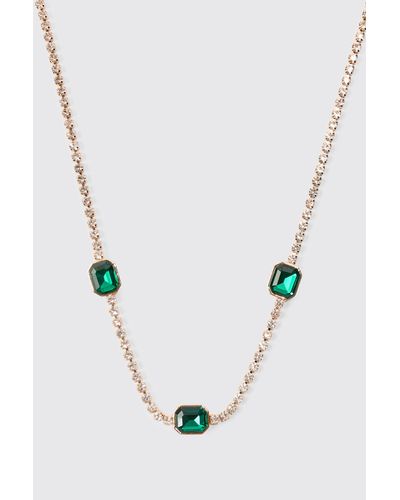 BoohooMAN Contrast Stone Iced Necklace In Green - Blue