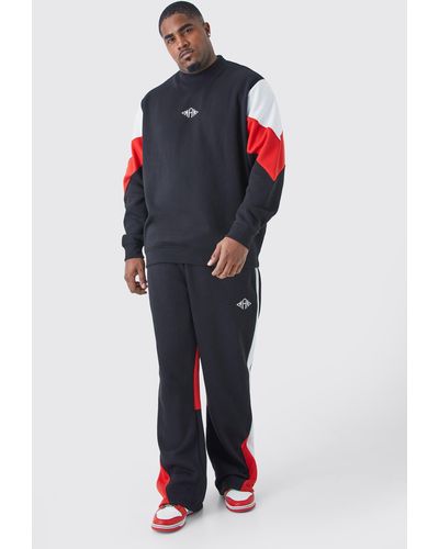 BoohooMAN Plus Man Color Block Sweater Gusset Tracksuit - Red