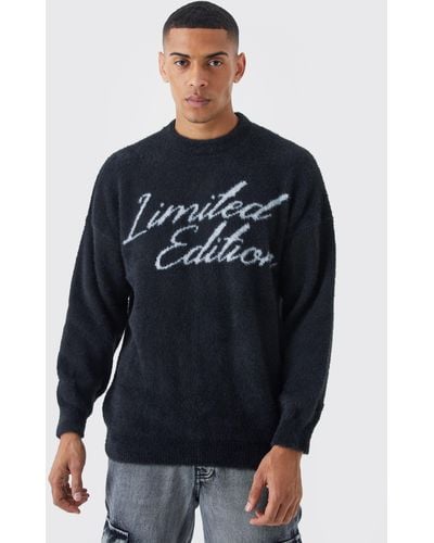 BoohooMAN Oversized Fluffy Limited Edition Knitted Jumper - Blue