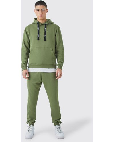 BoohooMAN Man Branded Drawcord Detail Hooded Tracksuit - Green