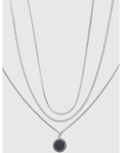 BoohooMAN Longer Length Multi Layer Pendant Necklace - White