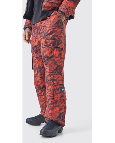 BoohooMAN Tall Fixed Waist Washed Nylon Cargo Pants - Red