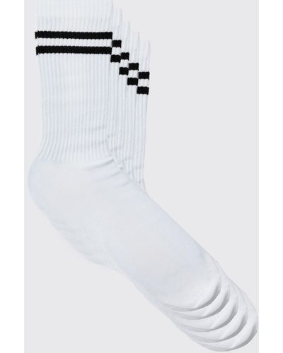 BoohooMAN 5 Pack Sport Stripe Socks - White