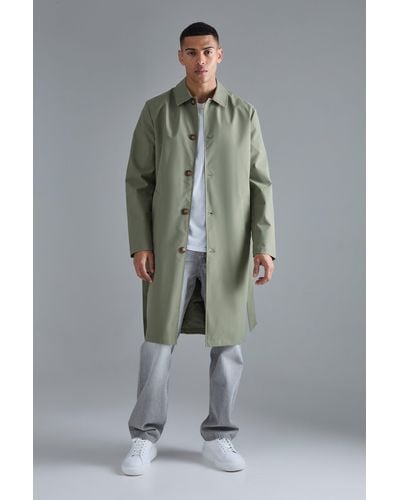 BoohooMAN Classic Belted Trench Coat - Gray