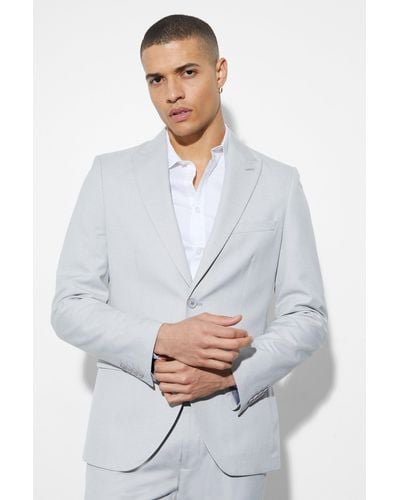 Boohoo Slim Single Breasted Linen Suit Jacket - White