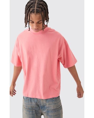 BoohooMAN Oversized Boxy Extended Neck T-shirt - Pink