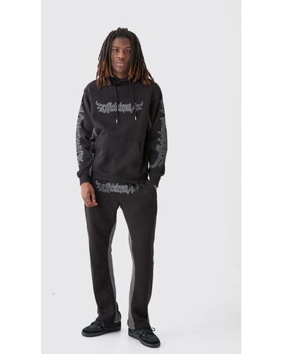 BoohooMAN Regular Fit Official Panelled Tracksuit - Black