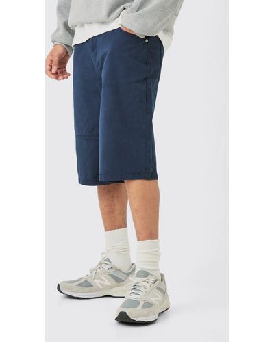 BoohooMAN Wide Leg Seam Detail Twill Jort - Blue