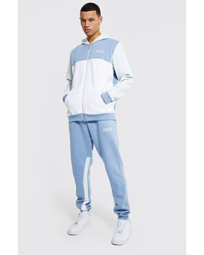 BoohooMAN Tall Ofcl Colour Block Zip Hooded Tracksuit - Blue
