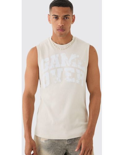 BoohooMAN Game Over Printed Ribbed vest - Weiß