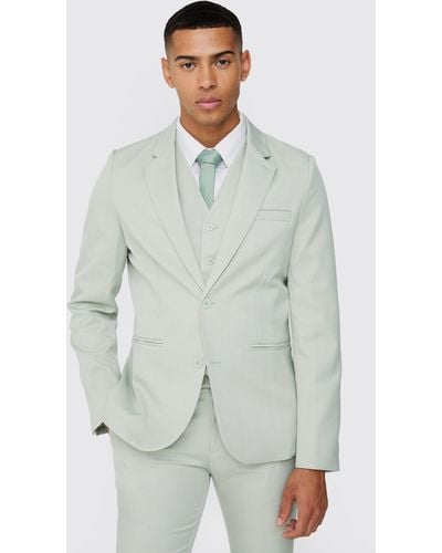 BoohooMAN Textured Slim Single Breasted Suit Jacket - Grey