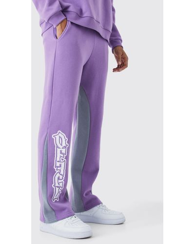 BoohooMAN Official Graffiti Gusset Sweatpants - Purple