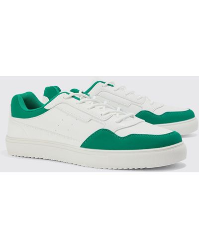 Boohoo Faux Leather Panel Detail Sneaker - Green