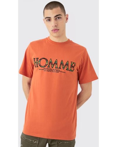BoohooMAN Embroidered Graphic T-shirt - Orange